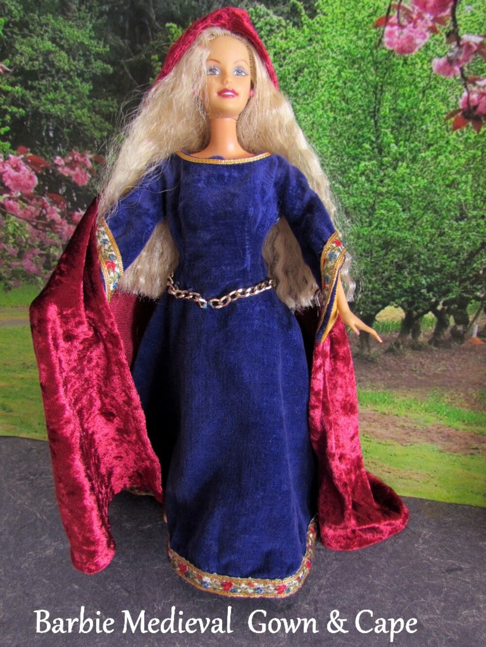 BARBIE MEDIEVAL COSTUME GOWN + HOODED CAPE, HALLOWEEN, DIORAMA, FAIRYTALE FUN